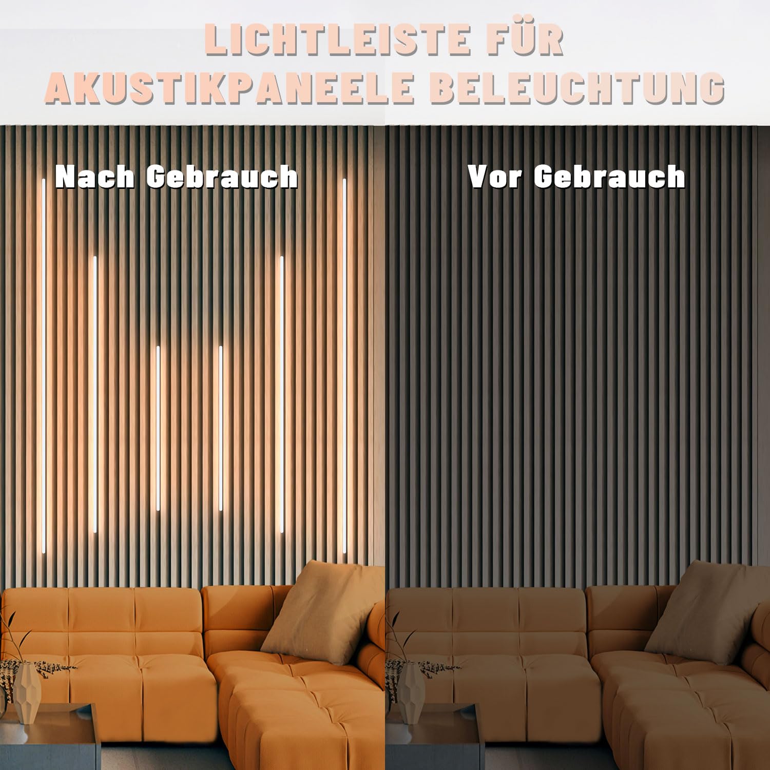 Lichaser Schwarz Eingebetteter LED für Akustikpaneele, 6 Dimmbar LED Strip Warmweiss für Wandpaneele Parallel mit Sensor, Selbstklebend Licht für Akustikpaneel, Regal (2 * 40+2 * 60+2 * 90 cm)