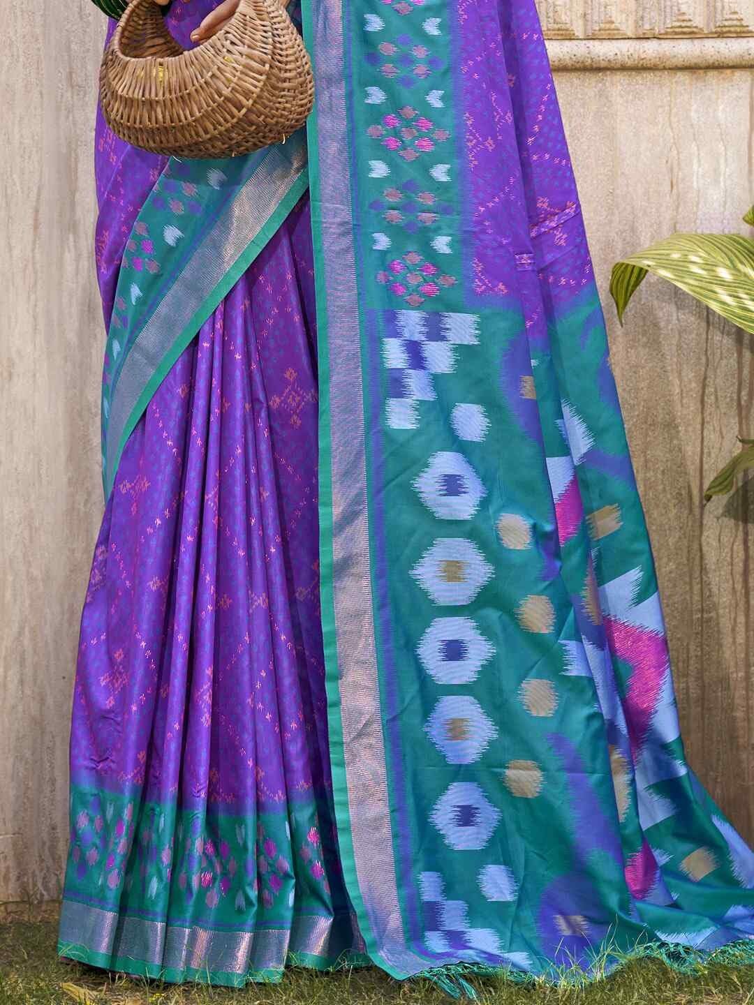 Shiv Textiles Women's Pochampalli Silk Geometric ikat Pattern. Saree(AUS-ASPOC3008-PURPLERAMA) 2