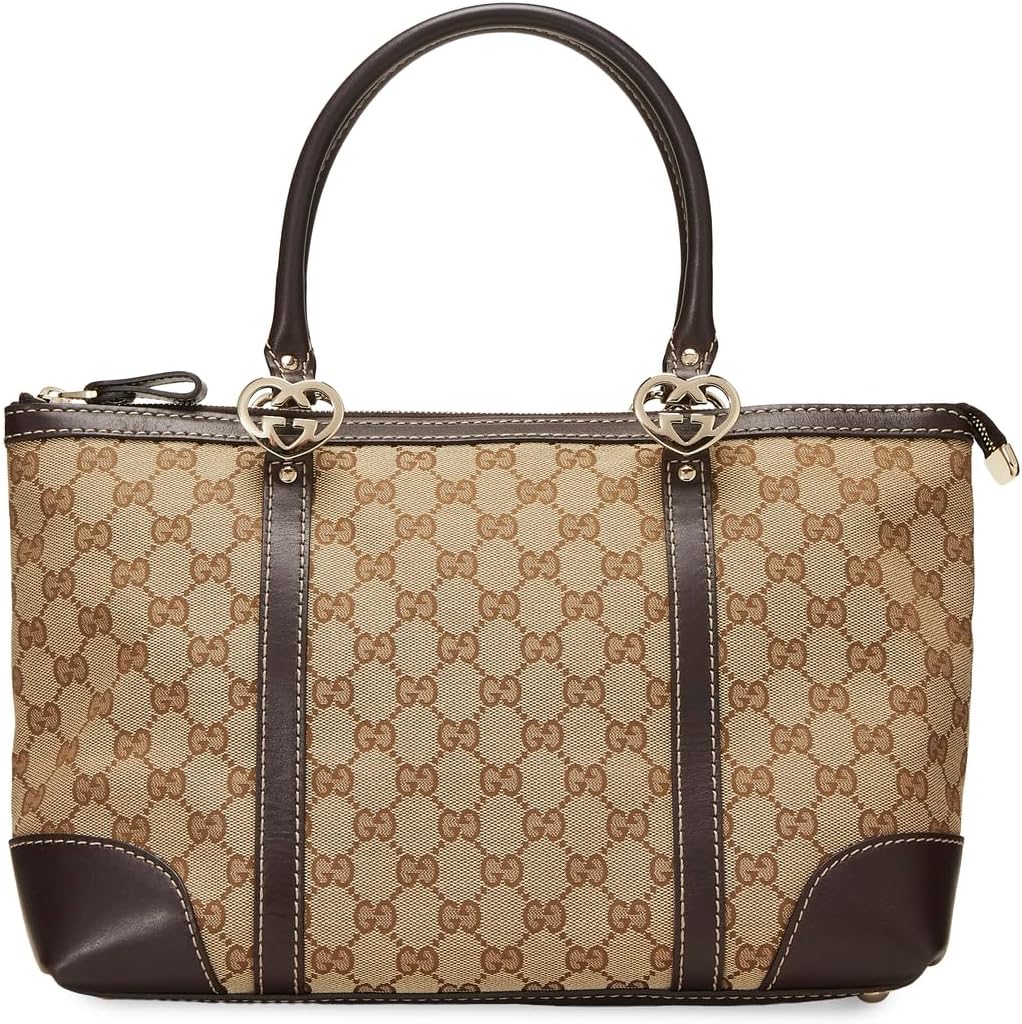 Gucci What Goes Around Comes Around Kadın Kahverengi Kanvas Sevimli Kalp Şeklinde İkinci El El Çantası