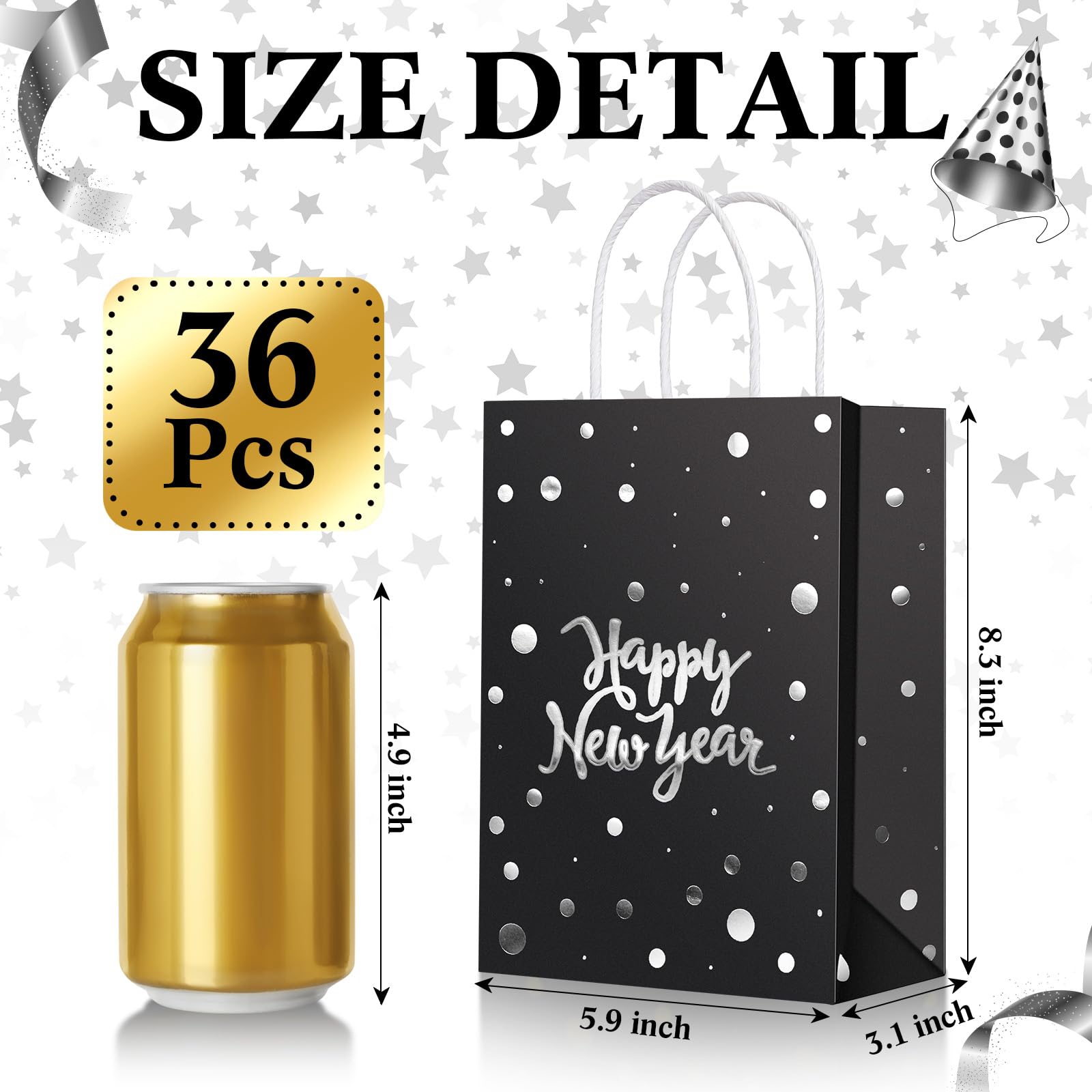 Amazon.com: Zhanmai 36 Pcs Happy New Year Black Gift Bags Bulk