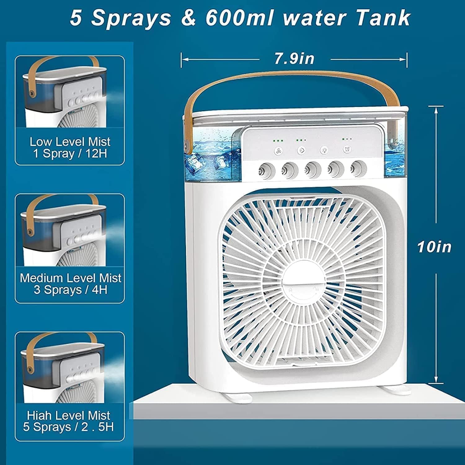 Zensky Portable air cooler fan with water tank and usb power | Mini Personal Evaporative Cooler with 3 Speeds, Mist Humidifier, LED Light, Quiet Cooling for Home, Office, Bedroom (Multi Colour) 4