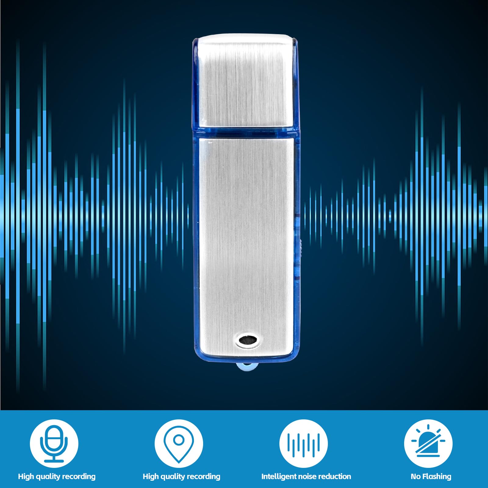 Mini cyfrowy dyktafon 8G, aktywowany dźwięk Podazz 90 godzin, metalowa obudowa, możliwość ładowania przez USB, rejestrator dźwięku, do konferencji, spotkań (niebieski)