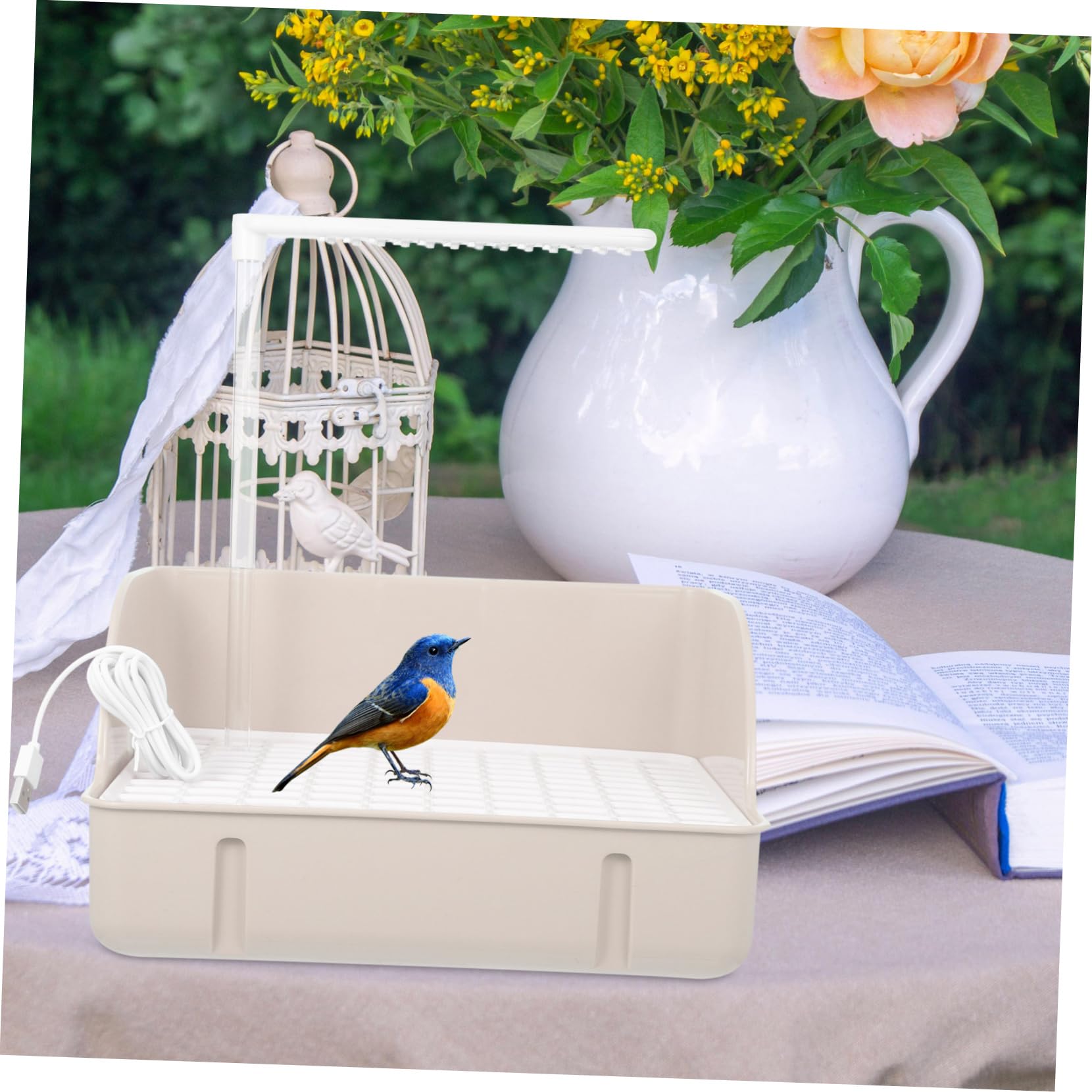 Yardwe Automatische Vogeldusche Badewanne mit Zirkulationsarmatur, Weiß | Kunststoff, Natürliche Regensimulation, Leicht zu Reinigen und Pflegen, für Kleine Vögel und Nymphensittiche