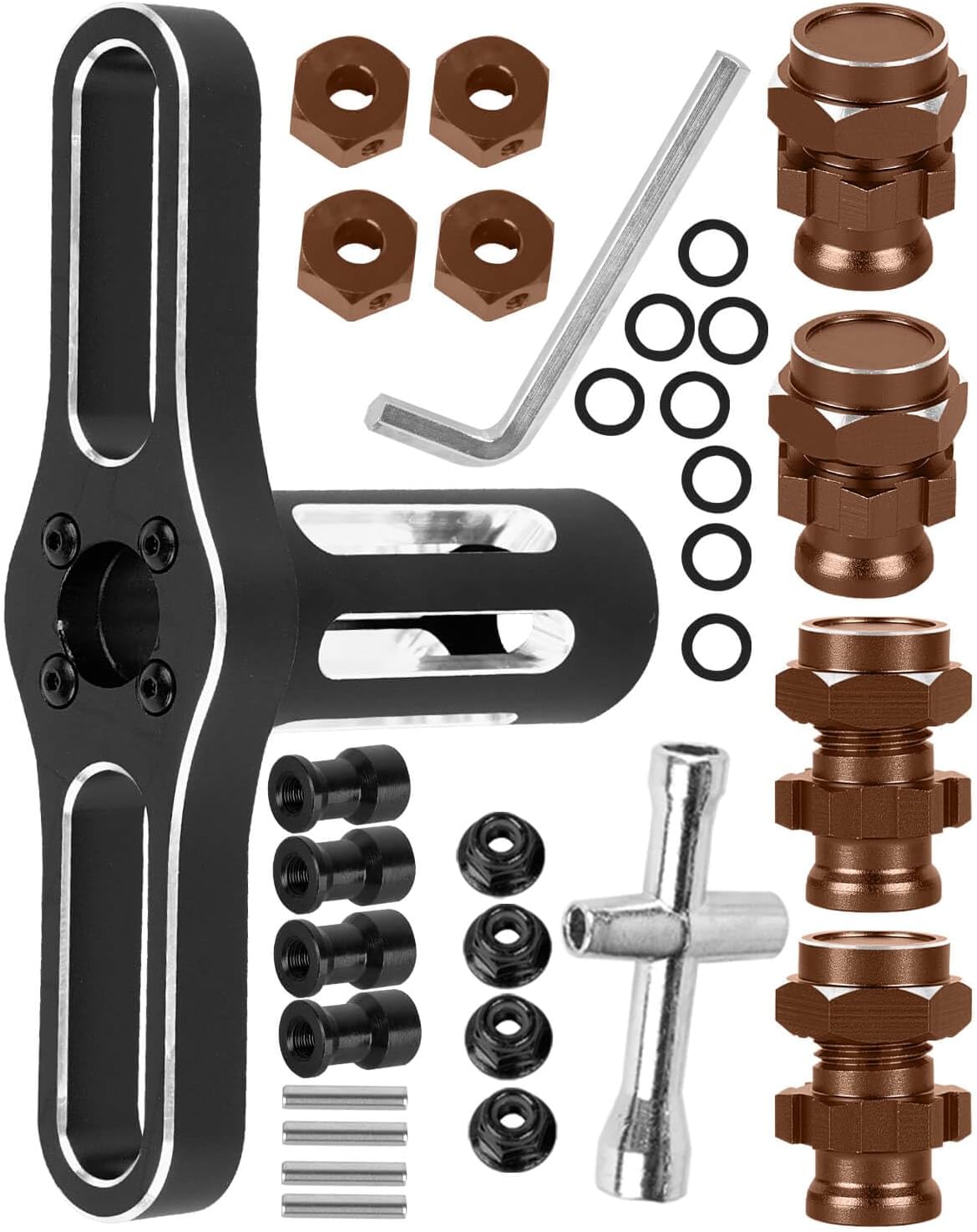 RC Upgrades Part Aluminum 17mm/12mm Wheel Hex/Nuts/Wheel Wrench for 1/10 Rustler/Slash/Stampede/Jato/Hoss 4X4 4WD VXL,Hex Hub Adapters Hops Up,Bronze(#9069#9086)