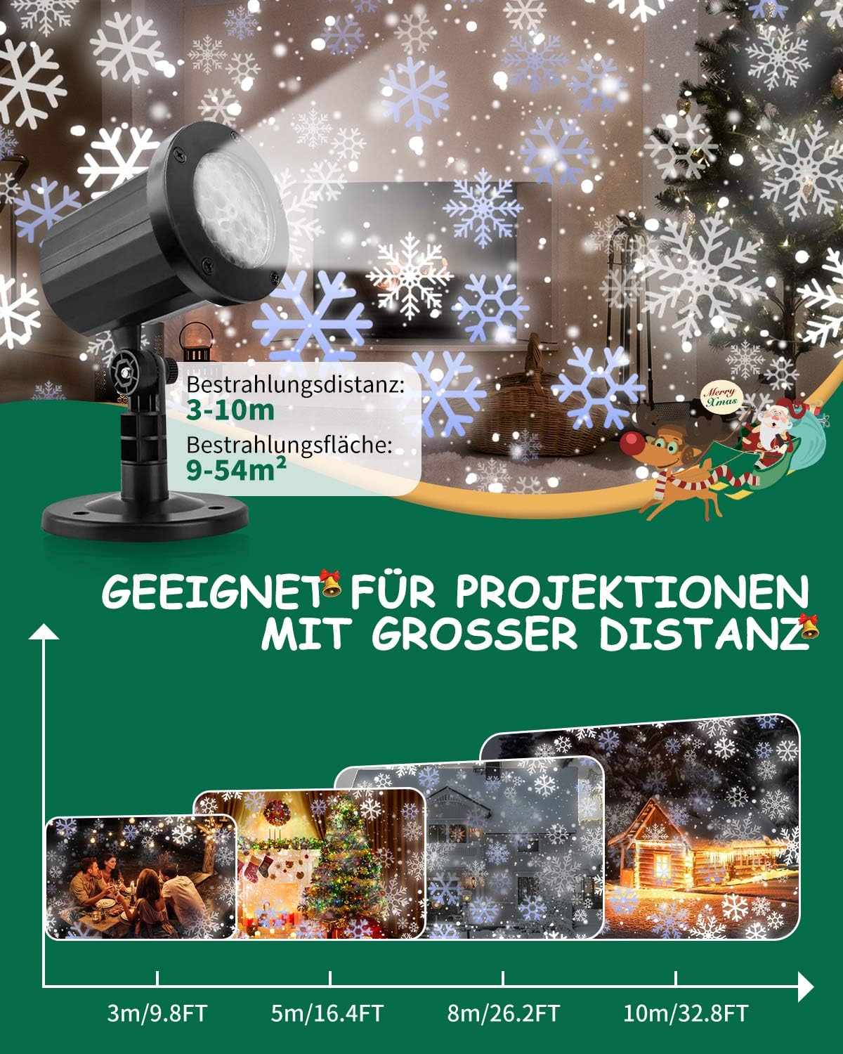 Weihnachtsprojektor, Schneeflocke, LED-Projektor, für den Außenbereich, wetterfeste Fernbedienung, Weihnachtsfeier Dekoration