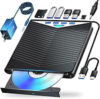 Dainty 7-in-1 External Blu-ray Drive USB 3.0 Type-C BD/DVD/CD Burner for Windows 7-11 Mac OS M-DISC Black