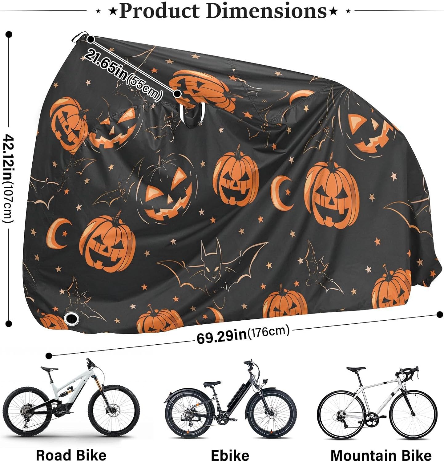 ALAZA Pumpkin Halloween Bike Cover Waterproof Outdoor Ebike Bicycle Covers Tarp Protection for 1/2 Bikes, Sun UV Dust Wind Proof