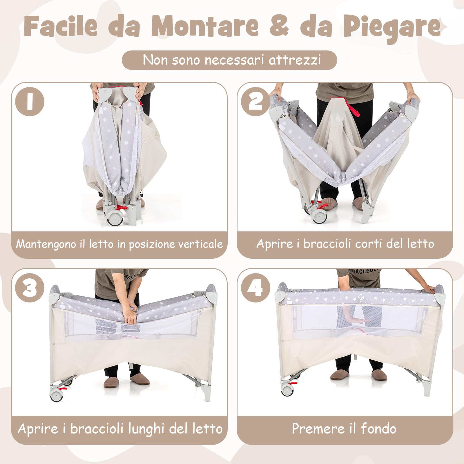 COSTWAY 5 in 1 Lettino per Bambini con Materasso, Lettino Culla da Viaggio per Neonati, Culla Neonato con Fasciatoio, Box Portatile Pieghevole, con Ruote e Borsa, 125 x 65 x 119 cm (Beige)
