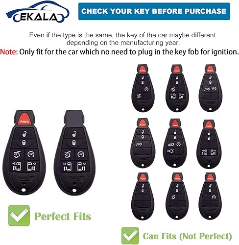 Miniatura 2 de EKALA Funda para llavero Dodge, 2, 3, 4, 5, 6 botones, TPU suave, cubierta completa, soporte para llavero con llaveros de cuero, compatible con