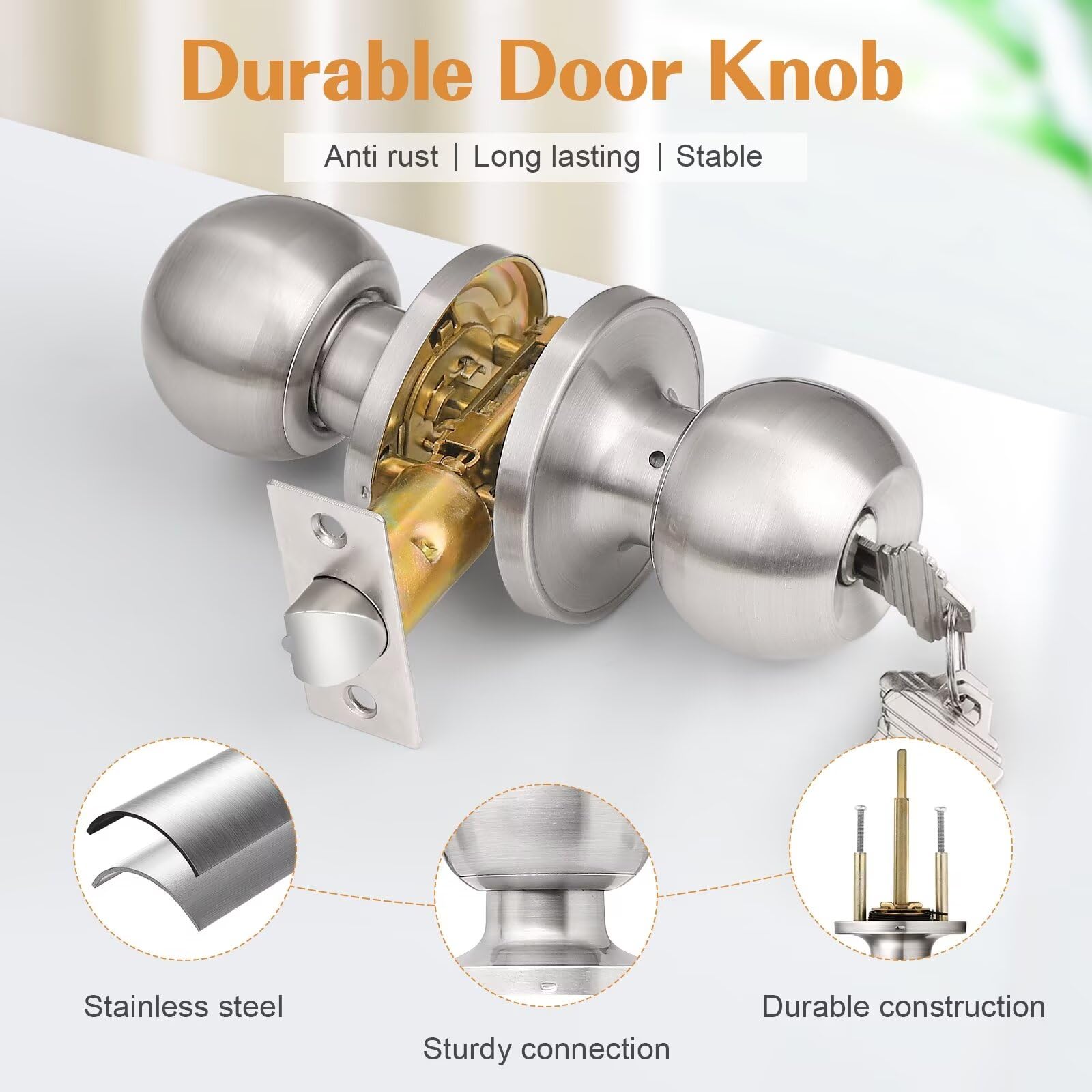 Brushed Nickel Door Knobs - Keyed Alike Locks -4