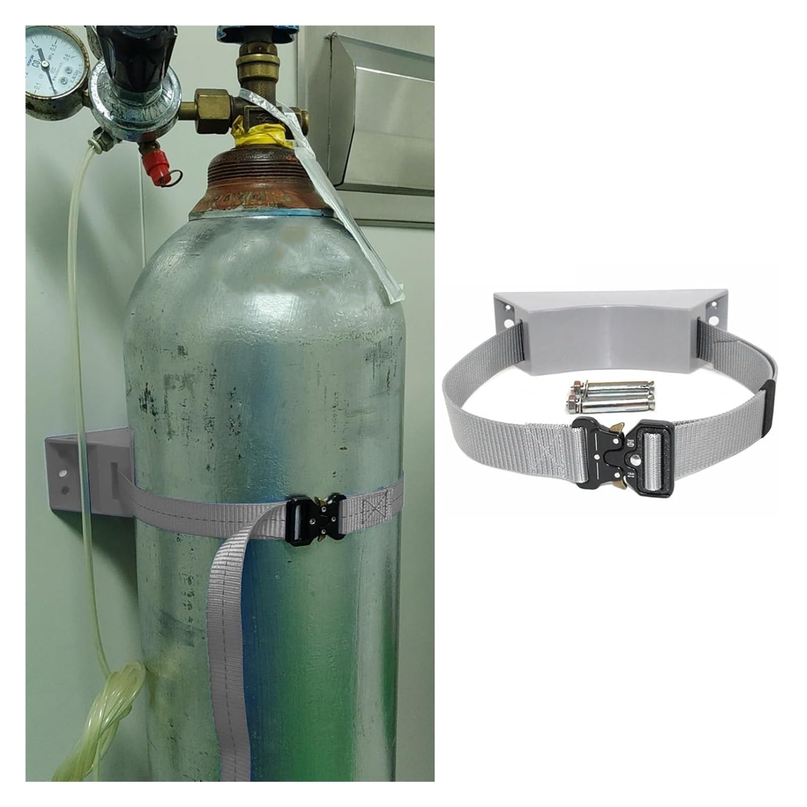 GHHVFEC Oxygen cylinder rack,Gas Cylinder Storage Rack for Home/Hospital/Factory, Adjustable Nylon Straps & Safety Buckle, Lightweight Plastic Tank Holder - 39.4 in Gray Cylinder Stand