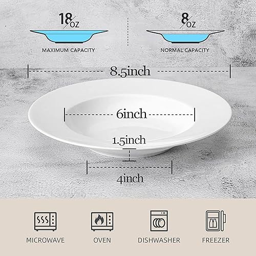 Miniatura 2 de Artena Juego de 4 cuencos para pasta de 8 onzas y cucharas de sopa grandes de 9 pulgadas de color blanco brillante