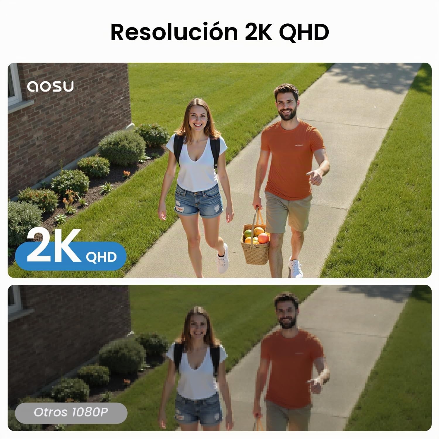 AOSU 3MP Cámara Vigilancia WiFi Exterior Solar con Bateria Satation y 2 Cámaras,No se requiere suscripción & Panel Solar Integrado con 2.4G/5Ghz WiFi,Visión Nocturna a Color, 32GB Almacenamiento Local