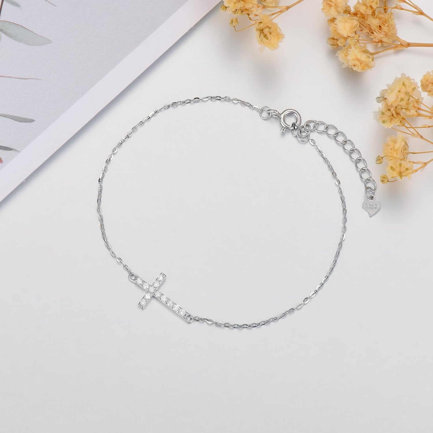 Sterling Silver 0.15 carat Natural Diamond Cross Bracelet for Women, Christian Jewelry Gifts for Her, 6.5-8.5 Inches - Image 5