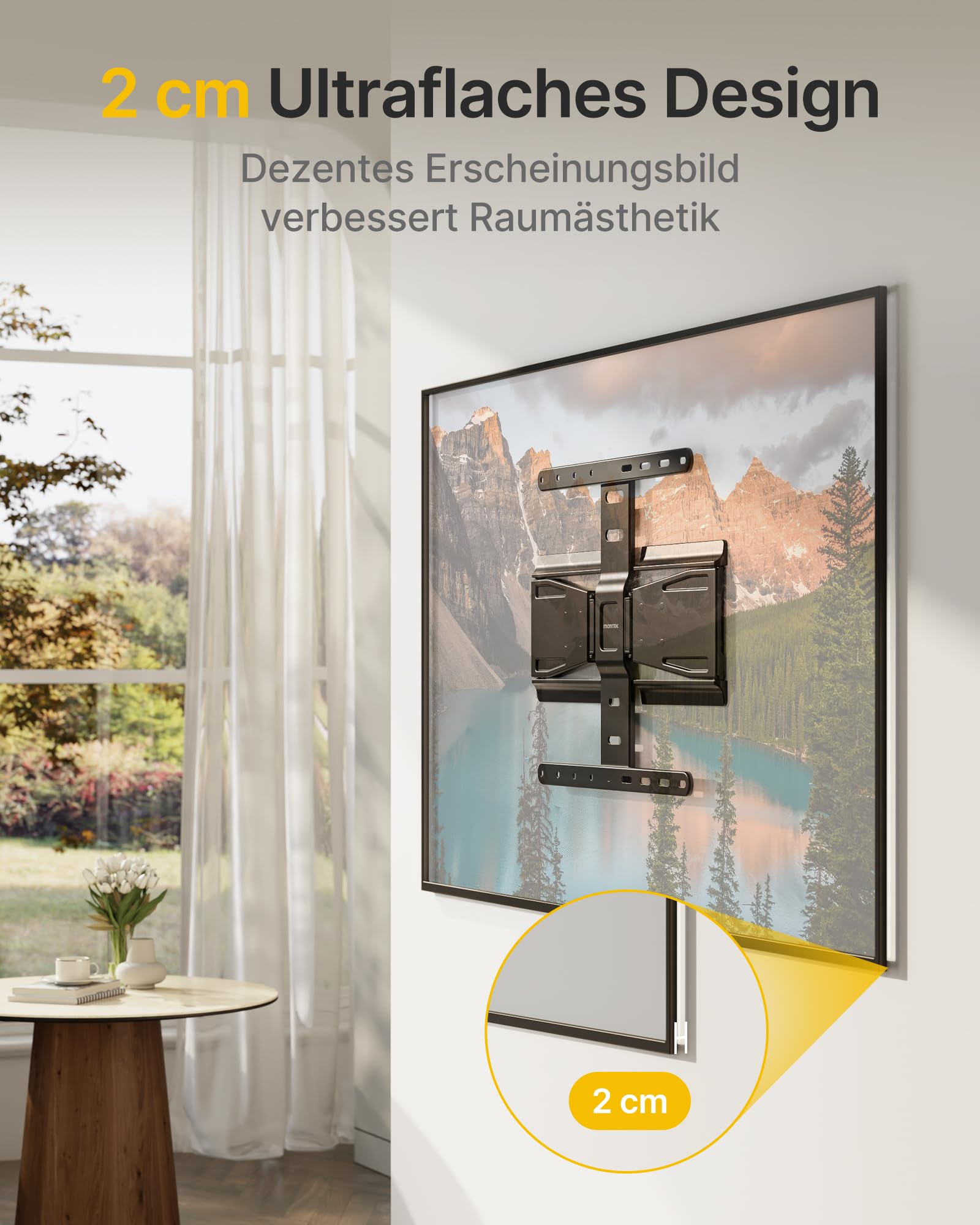 monTEK 0.77" Ultra Slim TV Wandhalterung für 37-75 Zoll Fernseher, Schwenk & Neige & Nivellier & Ausziehbare TV Halterung mit Gelenkigen Doppelarmen, MAX VESA 400x400 mm, bis zu 65 kg