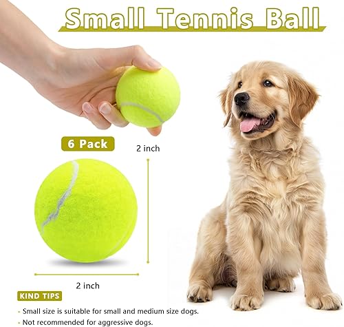 Miniatura 2 de Magicorange Paquete de 6 pelotas de tenis pequeñas, pelota de tenis chirriante de 2 pulgadas para perros, coloridas pelotas chirriantes fáciles de