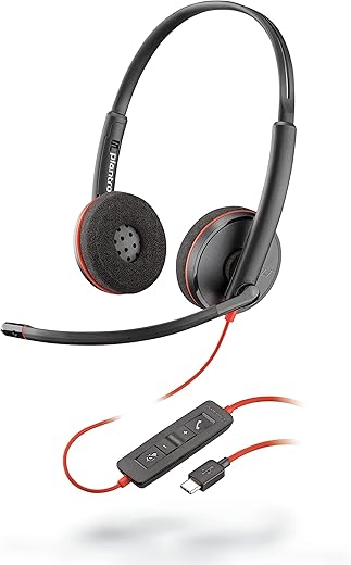 Poly by Plantronics – Blackwire 3220 USB-C Wired On Ear Headset – Dual Ear (Stereo) with Boom Mic – Connect to PC/Mac via USB-C. Works with Teams,…