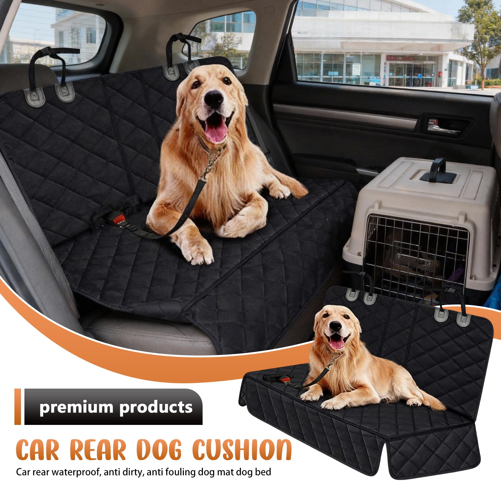 GOMETY Coperta per cani per auto per sedile posteriore, 135x120cm Impermeabile Antigraffio Antiscivolo Protezione per auto per cani per sedile posteriore con cintura di sicurezza, Protezione