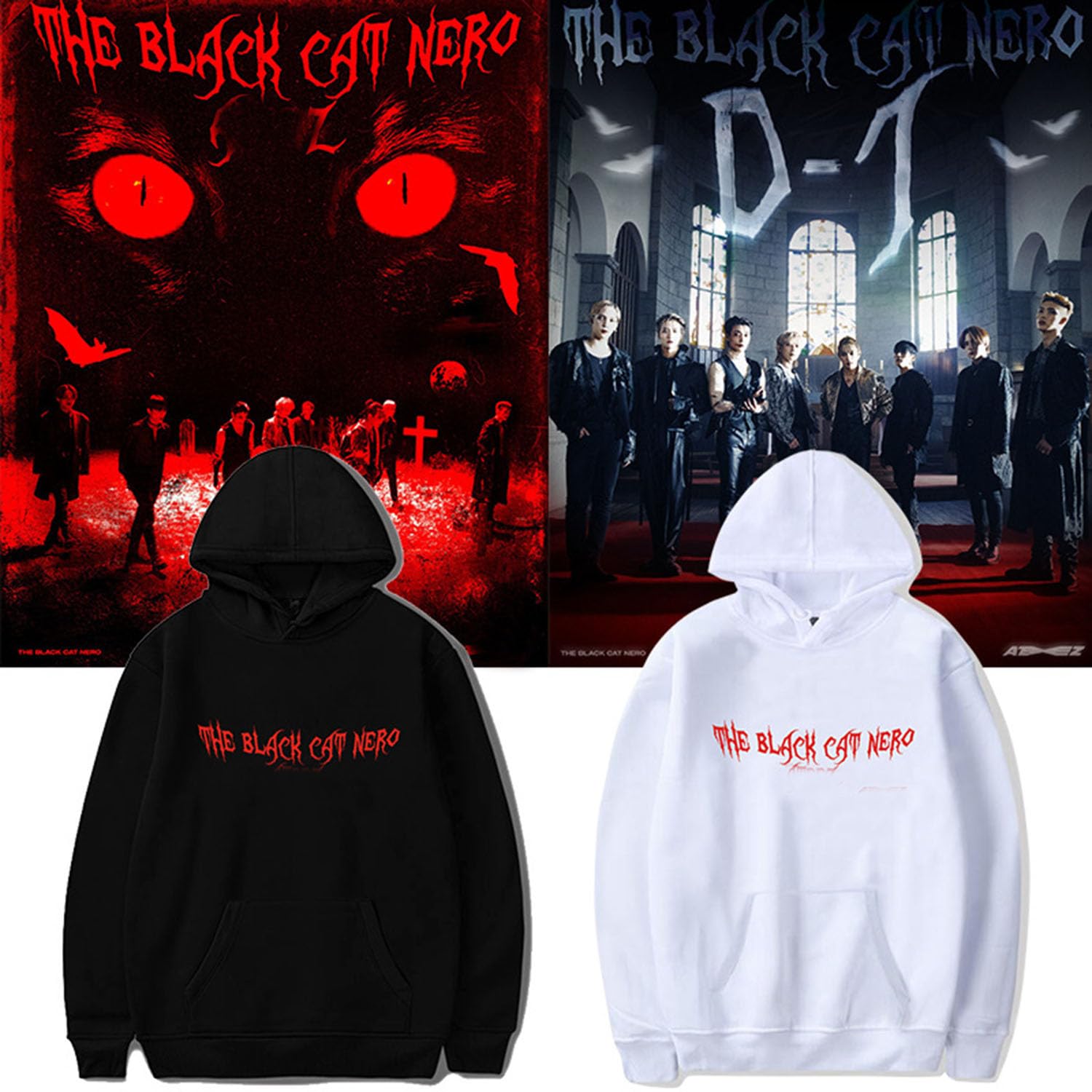 Xkpopfans Kpop Hoodie New Album The Black CAT Nero Sweatshirt San Mingi Seonghwa Pullover S White