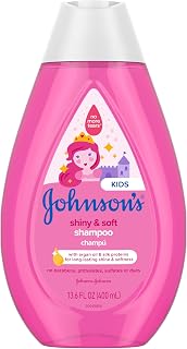 Johnson's Kids Shiny & Soft Tear-Free Kids' Shampoo with Argan Oil & Silk Proteins, Hair Wash Gently Cleanses & Boosts Natural Shine & Softness, Hypoallergenic, Sulfate-Free, 13.6 fl. oz