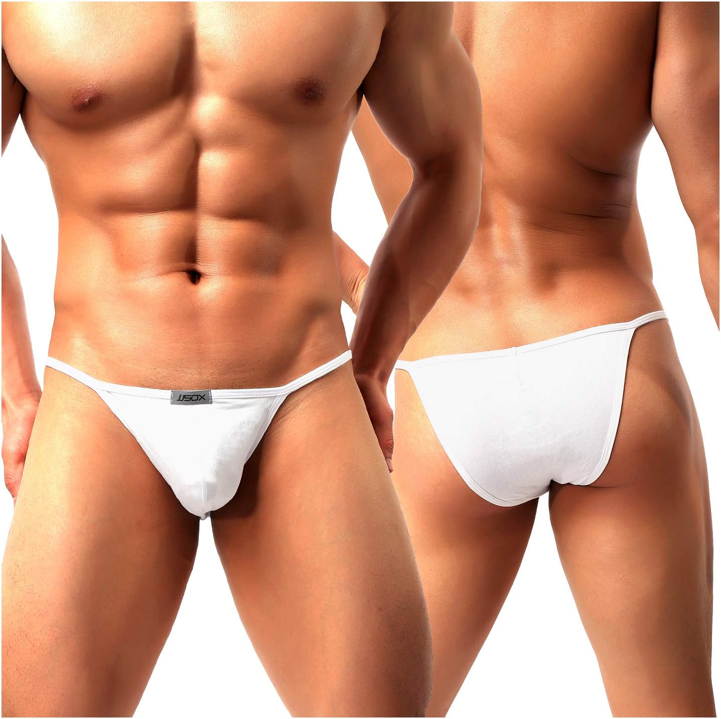 Men's Thong Swimwear Sexy G-String Briefs Underwear Swimsuit - white - Medium