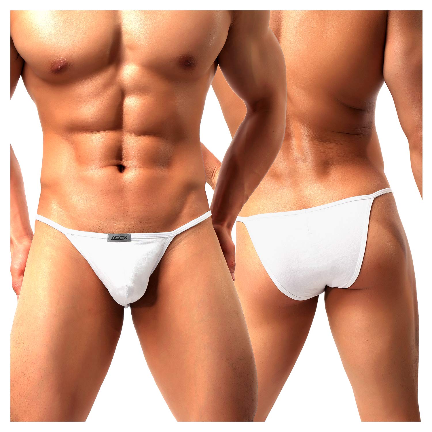 Men's Thong Swimwear Sexy G-String Briefs Underwear Swimsuit - white - Medium