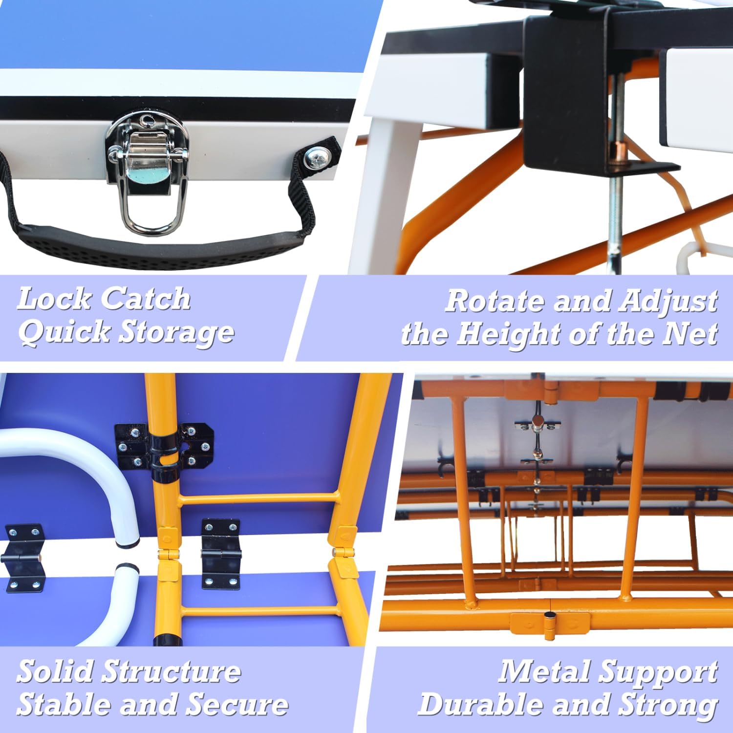 9Ft Mid-Size Table Tennis Table Foldable & Portable Ping Pong Table Set for Indoor Games with Net, 2 Table Tennis Paddles and 3 Balls Blue Foldable & Portable Indoor Fun