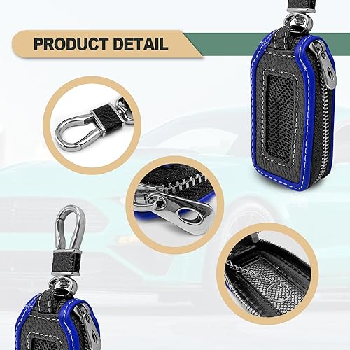 Miniatura 3 de Funda protectora de piel superior para llavero de automóvil, 2 piezas, funda protectora inteligente con cremallera remota, soporte para llavero de