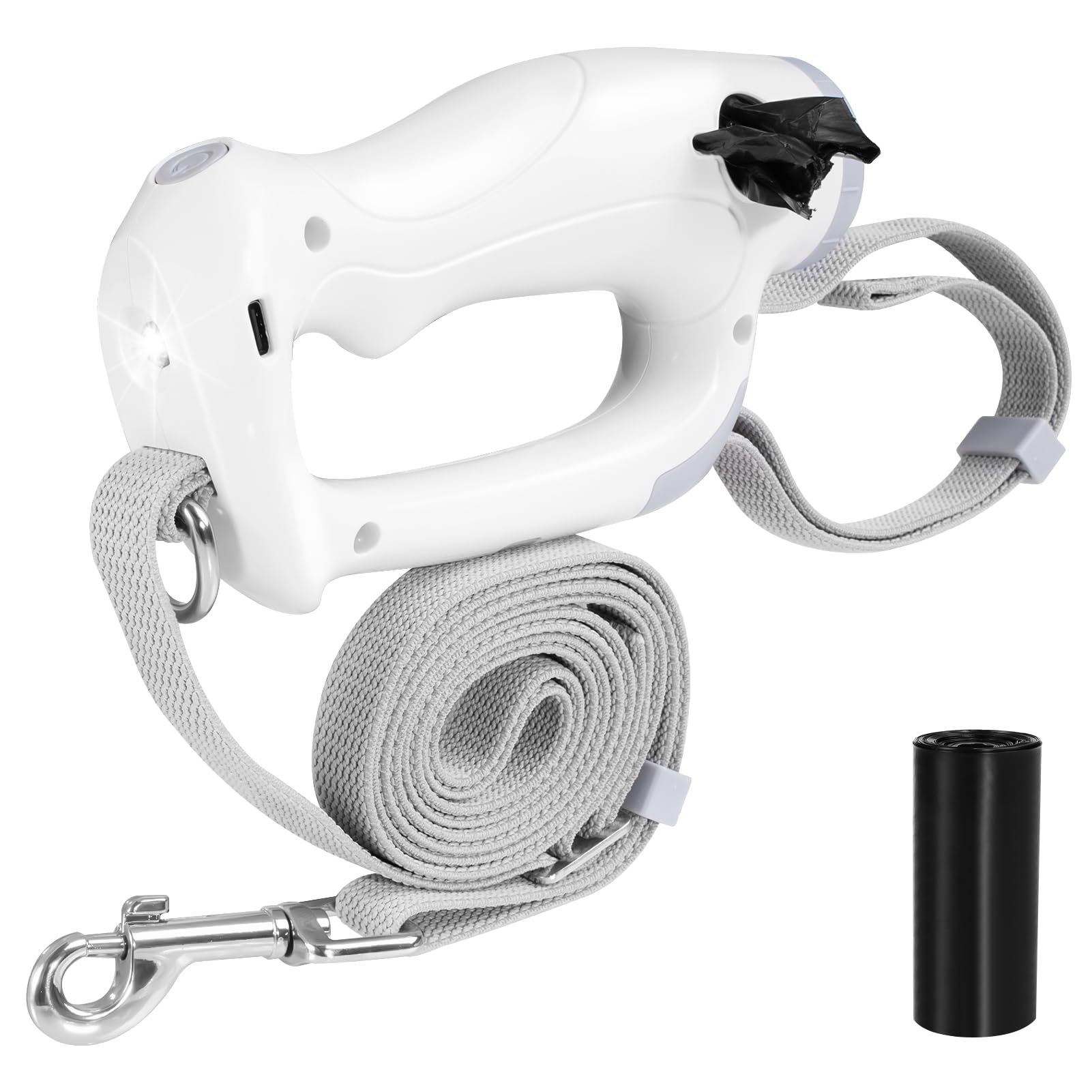 BommJokker dog lead with LED Light and Pop Bag Holder, Walking Leash for Small Medium Large Dogs up to 110lbs, USB Cable Rechargeable Light