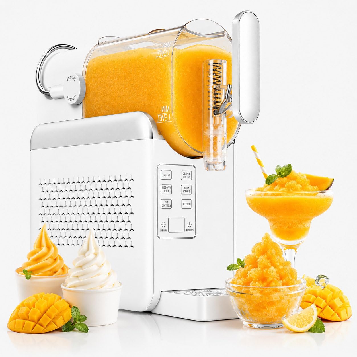 pedenencelia Slushie Machine & Soft Serve Ice Cream Machine, No Ice Needed, Self-Cleaning, 6 Presets for Soft Serve, Drink, Milk Shake, Margaritas, Frappés and More White