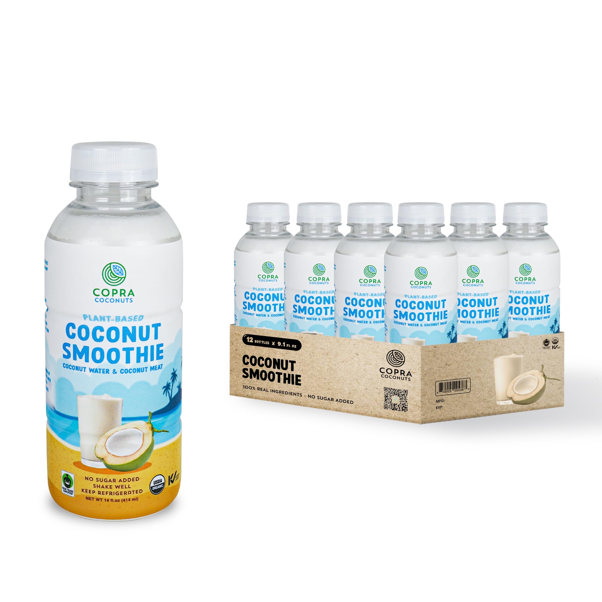 Copra Organic Frozen Coconut Smoothie (No Sugar Added) | Vegan, Non-GMO, Gluten-Free (Case of 6 Bottles x 14 Fl Oz)USDA OrganicFair Trade CertifiedFair Trade CertifiedFair Trade Certified