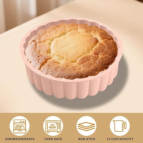 Vista 3 de Pastel de silicona de 10 pulgadas con molde de 8 pulgadas (paquete de 2) – Molde antiadherente para hornear pastel de libras, gelatina, pan