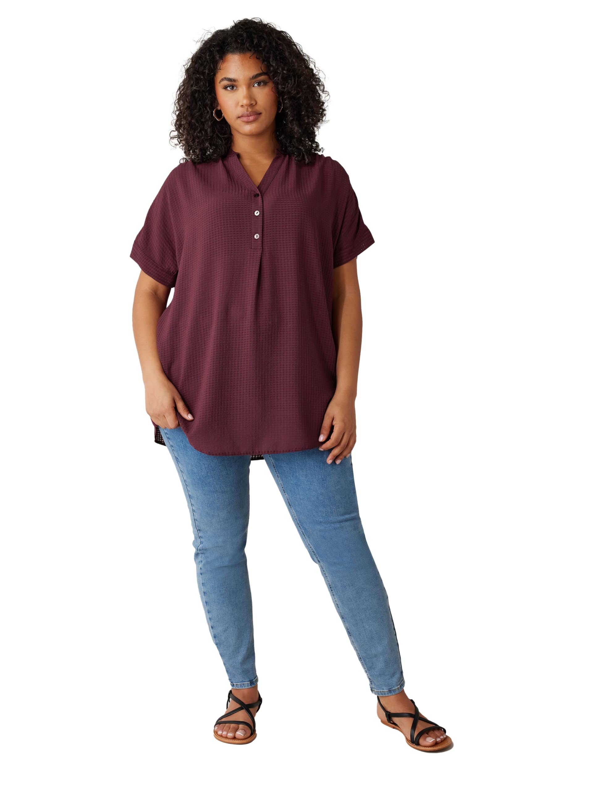 Evans Women's Purple Curve Woven Check Blouse - Plus Size Curve