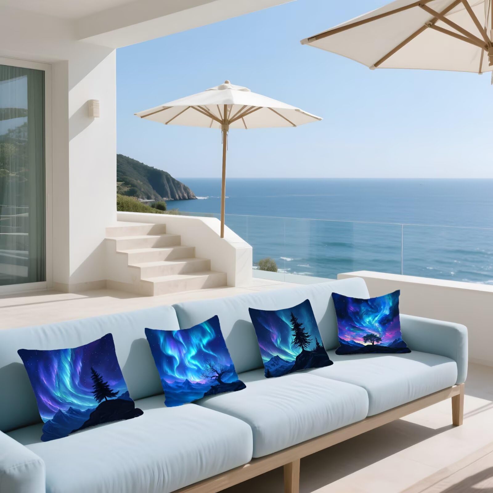 Cojines Sofa Fundas Cojines 70x70cm SúPer Suave Cojin Azul Aurora Juego de 4, Fundas Almohada Impermeable Exterior, Interior Y Exterior Cojin Decorativos, JardíN Sillaterraza Regalos NavideñOs P-367