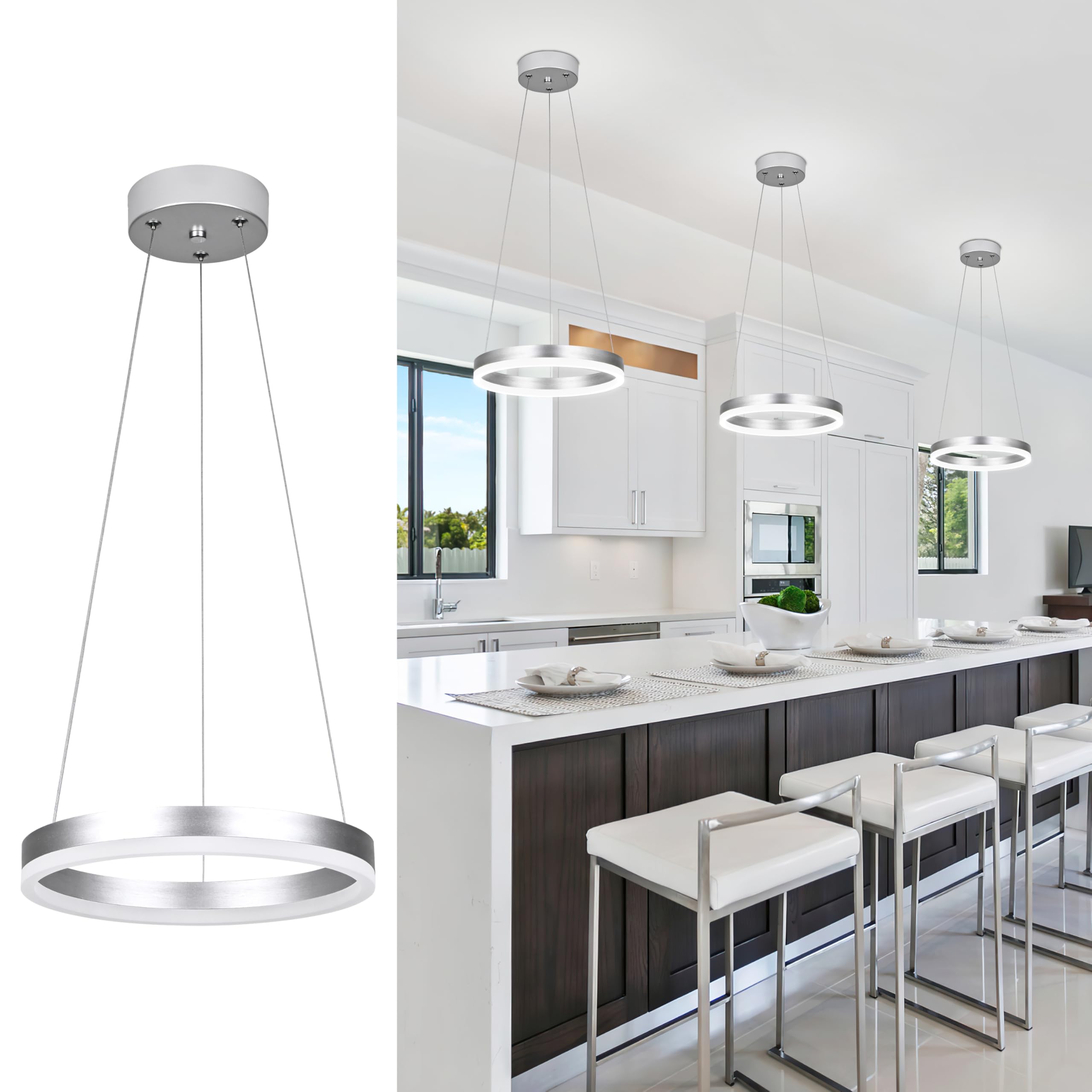Photo 1 of Mccokaige 12" Nickel LED Ring Chandelier (3 Pack)