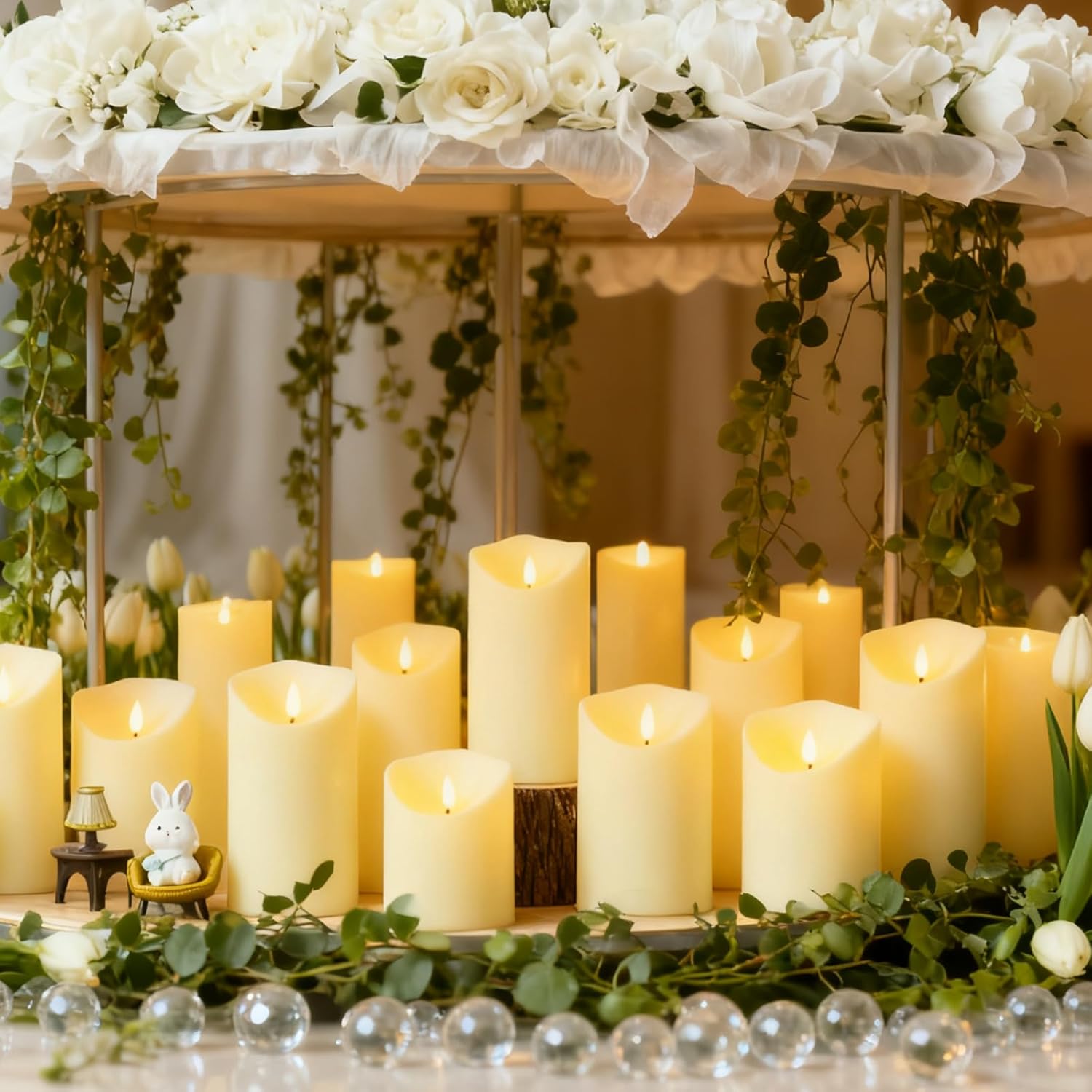 Nimiko Flameless Candles with Remote, Battery Operated Flickering Flameless Candles, LED Candles with Timer 2/4/6/8H, with Realistic LED Candles Set of 24 (D3 x H 3" 4" 5" 6" 7") (Ivory)