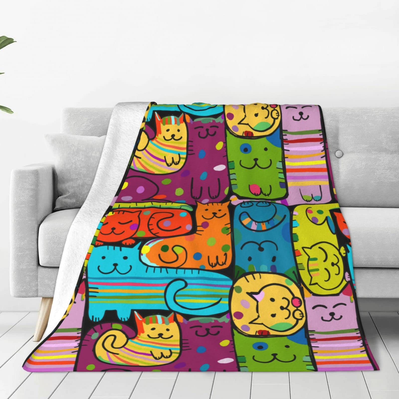 Divertente coperta con gatti per letto, divano, coperta in pile leggera, morbida e accogliente, 127 x 101,6 cm