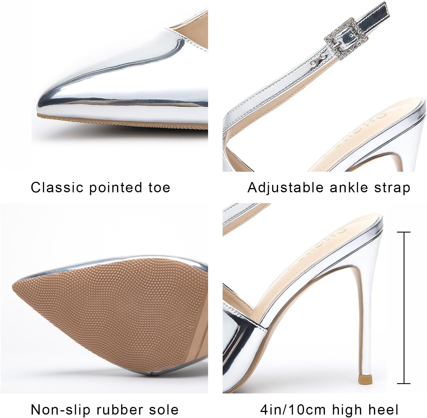 Slingback Heels for Women Closed Pointed Toe Stiletto Pumps Cross Strap Dress Shoes Wedding Party Prom Evening Dressy Comfortable Pumps Shoes - Image 2