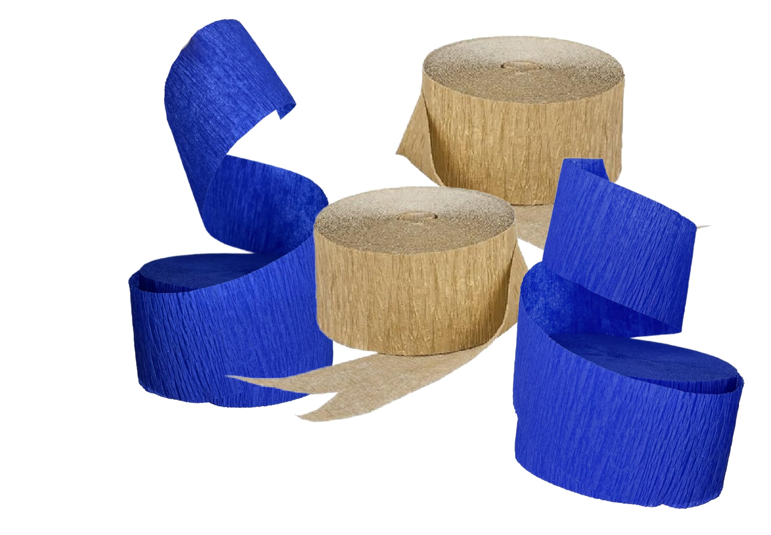 Gold Metallic Crepe Paper Combinations (Royal Blue and Gold Metallic), 4 Rolls Total, Made in USA