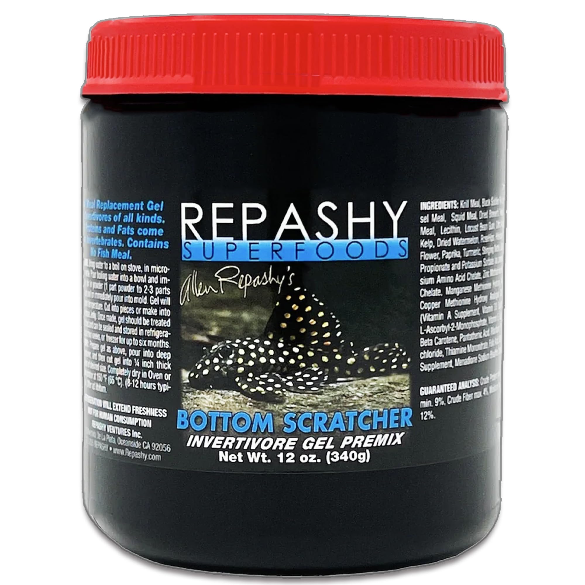 Repashy Bottom Scratcher โ Complete Meal Replacement Gel Fish Food for Catfish, Plecos, Loaches, and Bottom Feeders, 340g