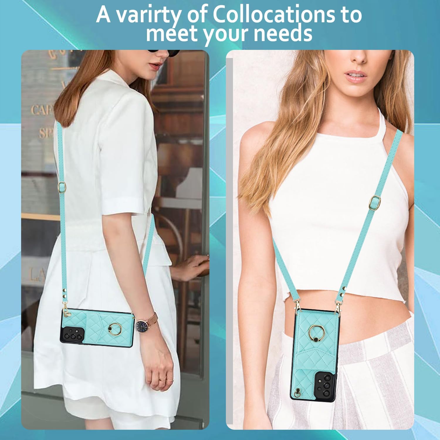 Asuwish Phone Case for Samsung Galaxy A53 5G Wallet Cover with Tempered Glass Screen Protector and Crossbody Wrist Strap Ring RFID Blocking Card Holder Cell A 53 G5 53A SM A536U 6.5" 2022 Women Teal