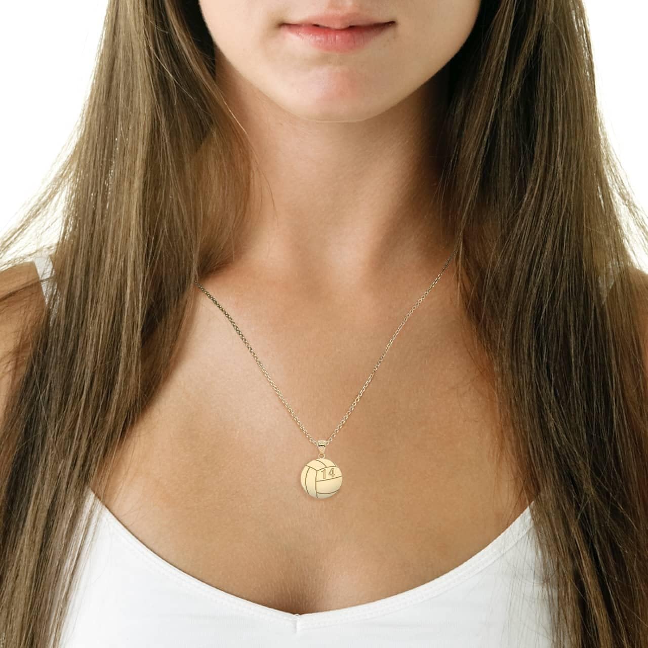 Sports Charms Certified 14k White Gold Personalized Beach Volleyball Necklace with Your Name and Number