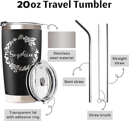 Miniatura 5 de Vaso de café personalizado con nombre, regalo personalizado para mamá de parte de la hija, vasos aislados de acero inoxidable de 20 onzas con tapa,