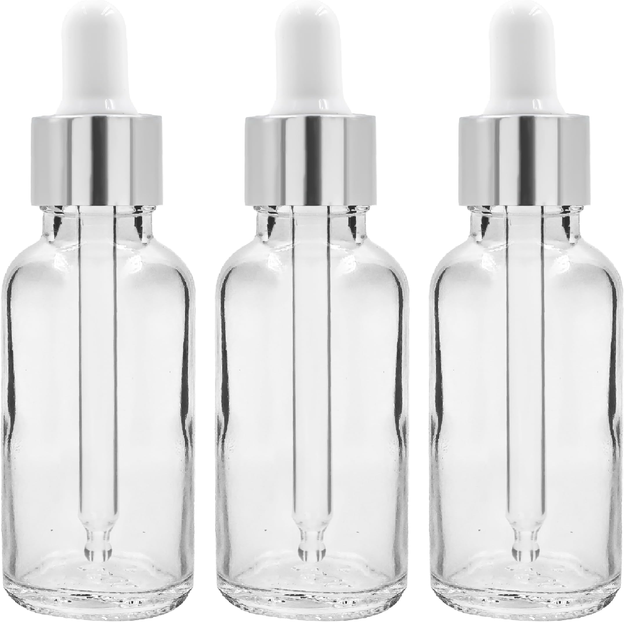 Happy Packaging 30ML Clear Round Empty Glass Bottle | Glass Dropper | Silver Sleeve | Silcon White Teat | Refillable | Leak Proof For Essential Oils | DIY Perfumes| DIY serums (3)