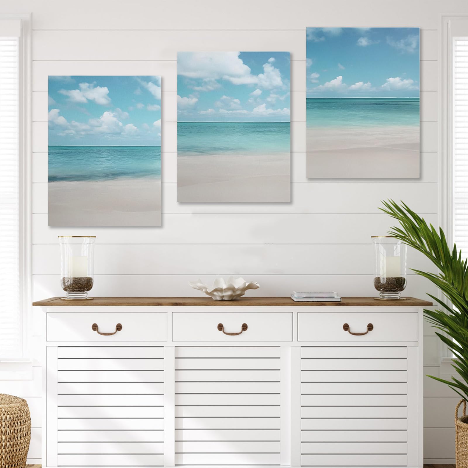 prinfantasy Canvas Personalised Photo Beach Artwork Coastal Wall Art Beaches Prints for Bathroom Decor Light Blue Ocean Pictures for Wall Seaside Paintings 1011 - Image 3