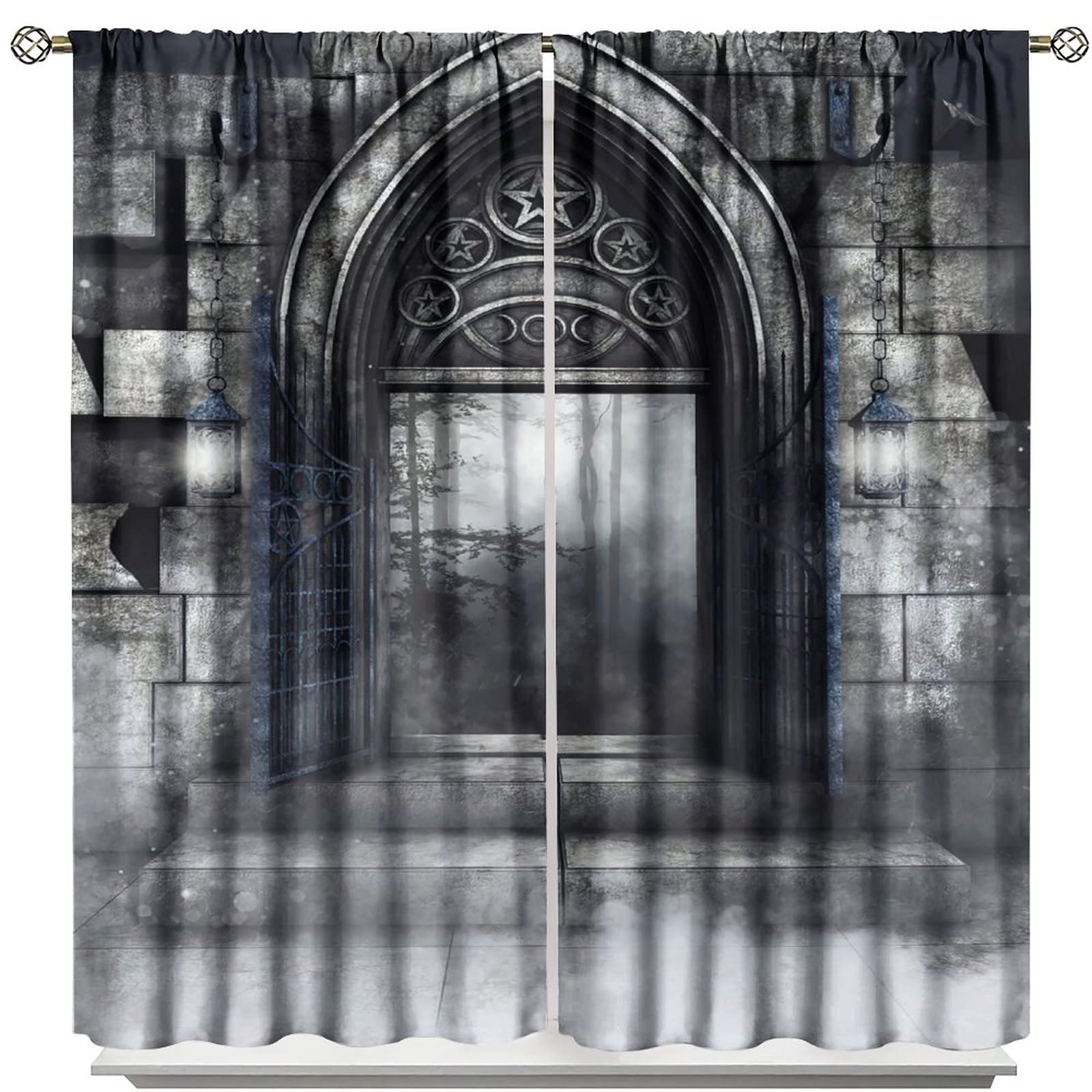 Gothic Blackout Curtains,Castle Architecture Medieval Retro Stone Arch Blackout Rod Pocket Window Door Curtains for Bedroom Living Room Decor W42xL63in