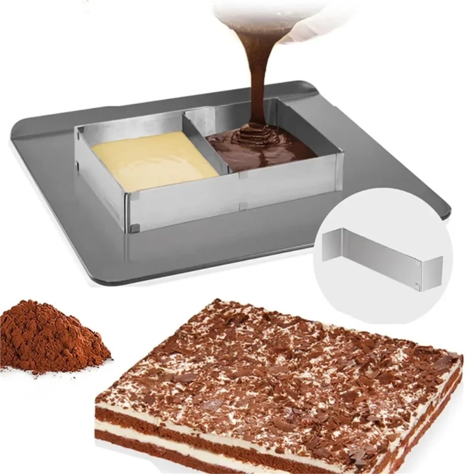 Verstellbare Kuchenringform aus Edelstahl, quadratisch, rechteckig, for Mousse-Backringe, Kuchenform für Torten Kuchen Schichttorten