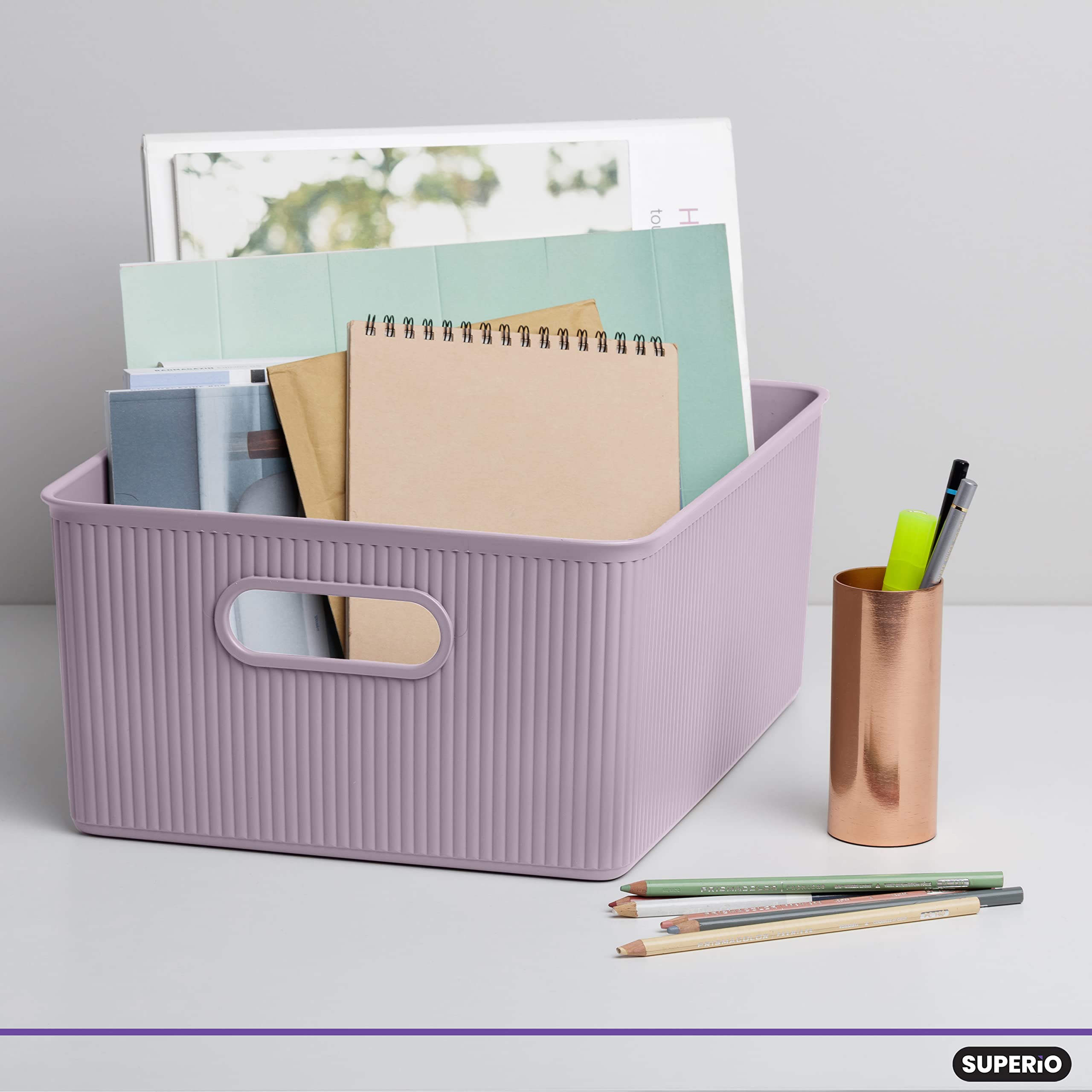 Superio Aufbewahrungskörbe Aus Kunststoff – 2 Stück, Lila-violett | Rippen-Design, 1,5 Liter