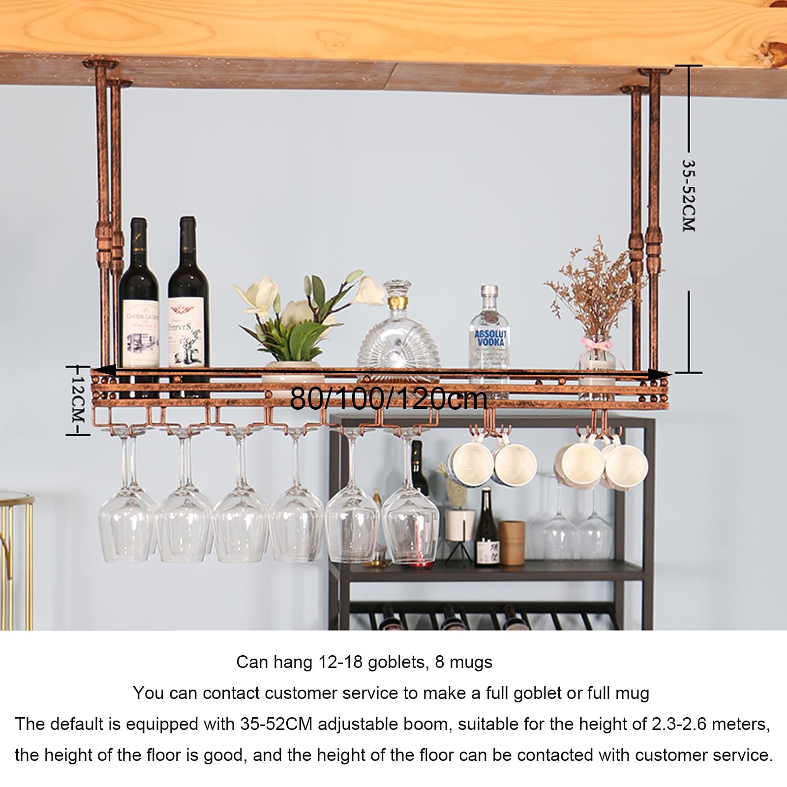Estantería de Lujo para vinoteca con Expositor Colgante y Estante de Almacenamiento de Copas de Vino Ajustable en Altura. Estante invertido para vinoteca doméstica para Colecciones