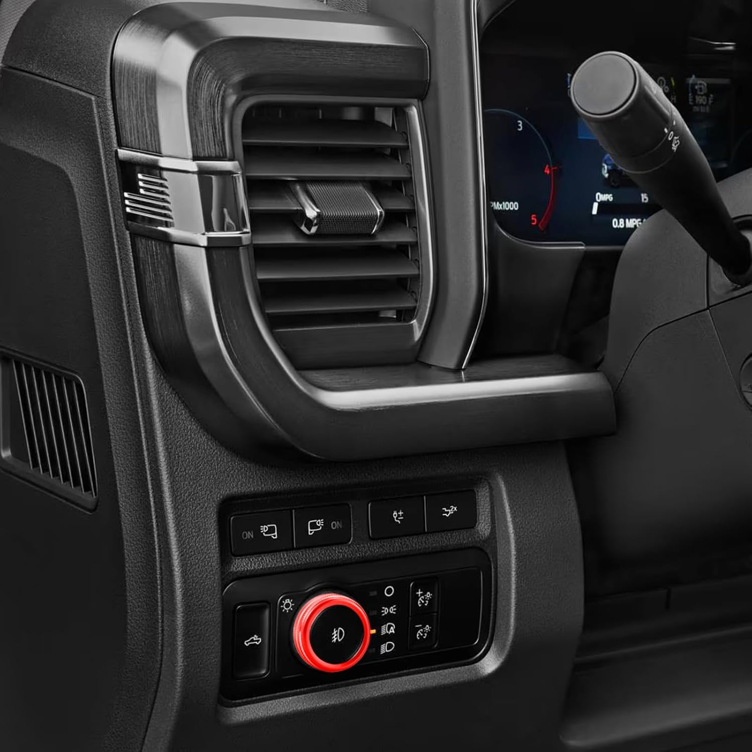 for Ford F150 2021-2025/F250 F350 F450 2022-2025, 9 pcs Accessories: Air Conditioner, Volume Radio, Driving Mode, Headlight Switch, Trailer Control, Engine Start Stop, Car Interior Decoration (red)